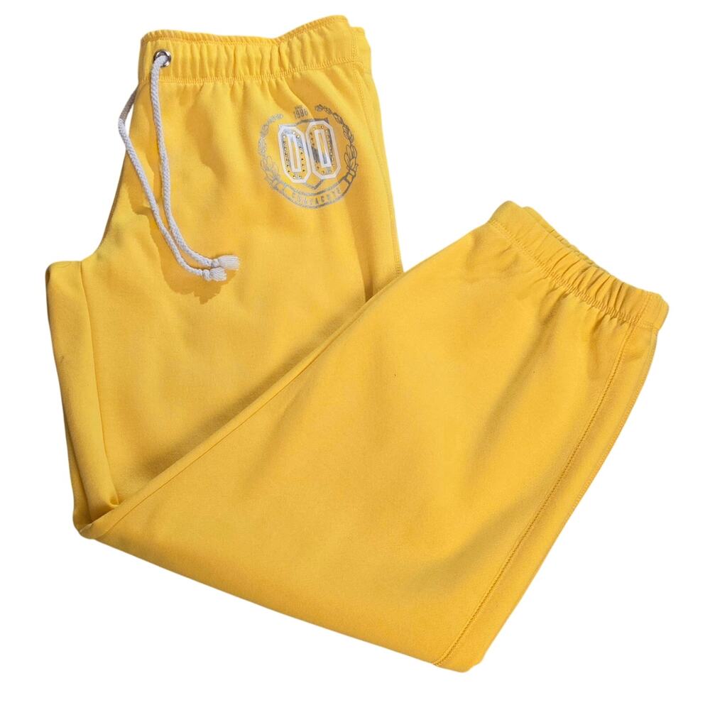 Yellow Sweatpants Jogger Womens 3XL Rhinestone Graphic Drawstring Elastic Waist